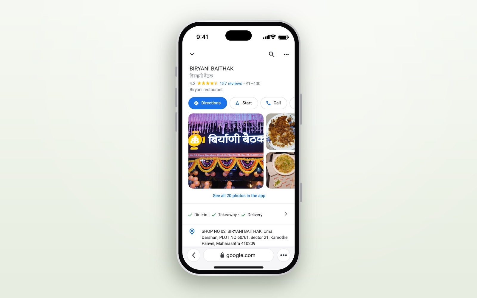 Biryani Baithak Google Business Profile
